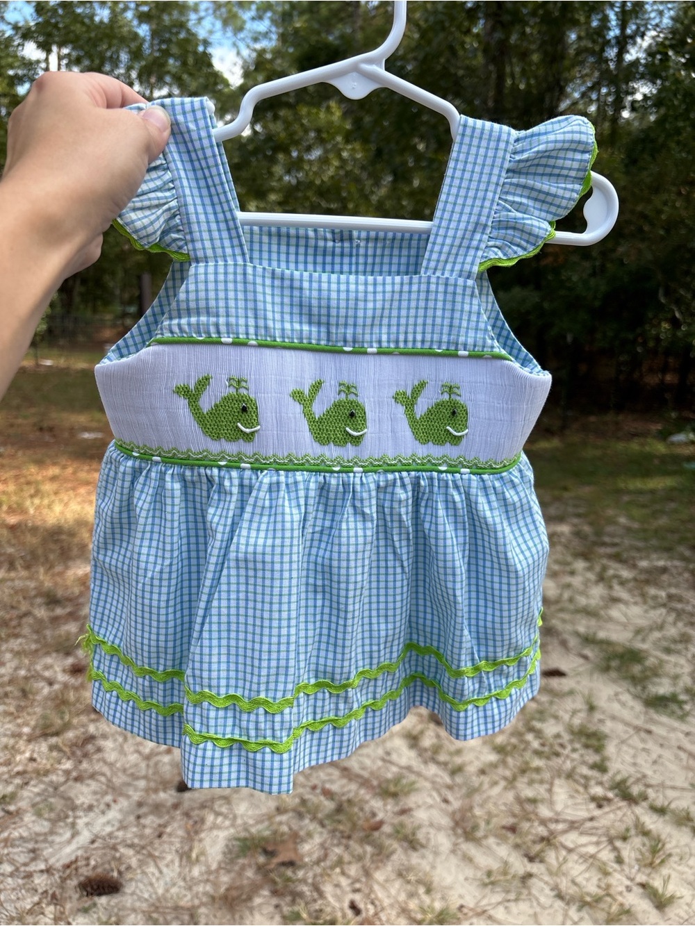 Blue Gingham Whale Smocked Sundress Top for Kids